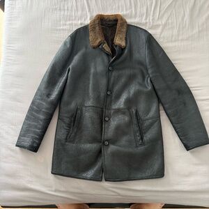 BOSS Hugo Boss Real Shearling Coat Mens XXL Black Leather Fur Winter Jacket Heav